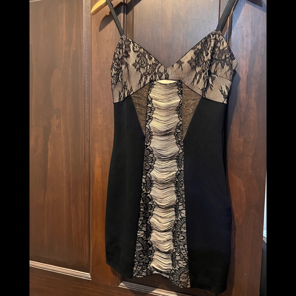 Bebe black and nude bodycon dress